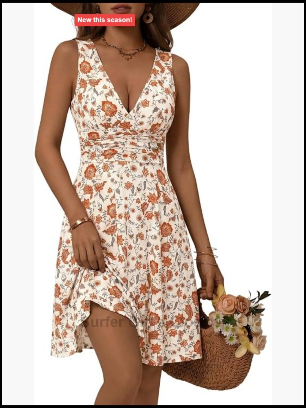 Sleeveless Deep V Neck Floral Sundress with Pockets, Flowy Summer Dress, Casual